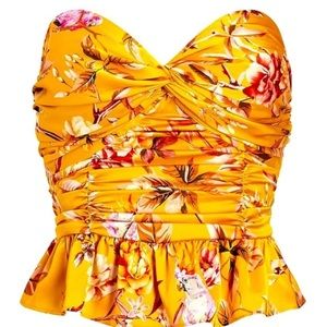 Express Floral Satin Twist Front Peplum Tube Top sz M